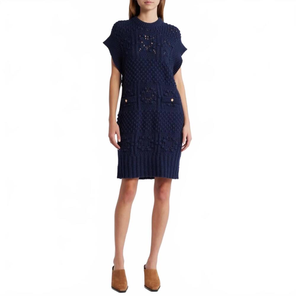 NEW FRAME mixed stitch sweater dress in navy